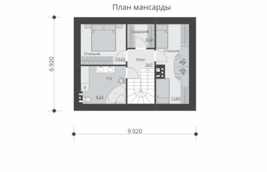 Проект индивидуального одноэтажного жилого дома с мансардой.