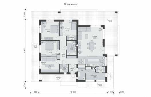 Проект индивидуального одноэтажного жилого дома